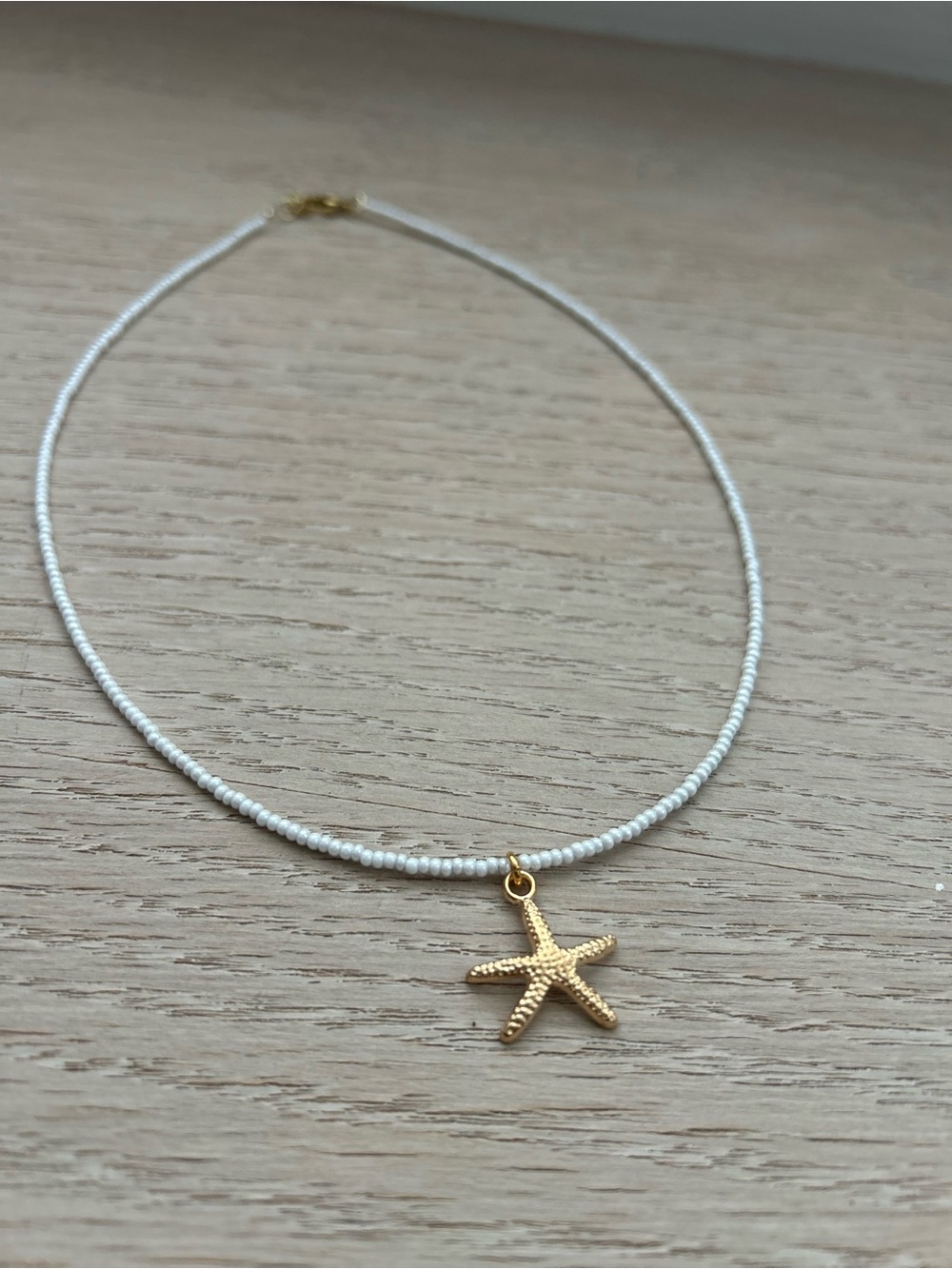 Handmade Starfish Pendant White Beaded Choker Necklace